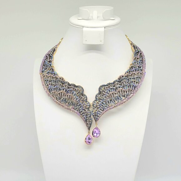 Heidi Daus Amethyst Swarovski Crystal Angel Wing Collar Statement NECKLACE ONLY - Picture 8 of 12